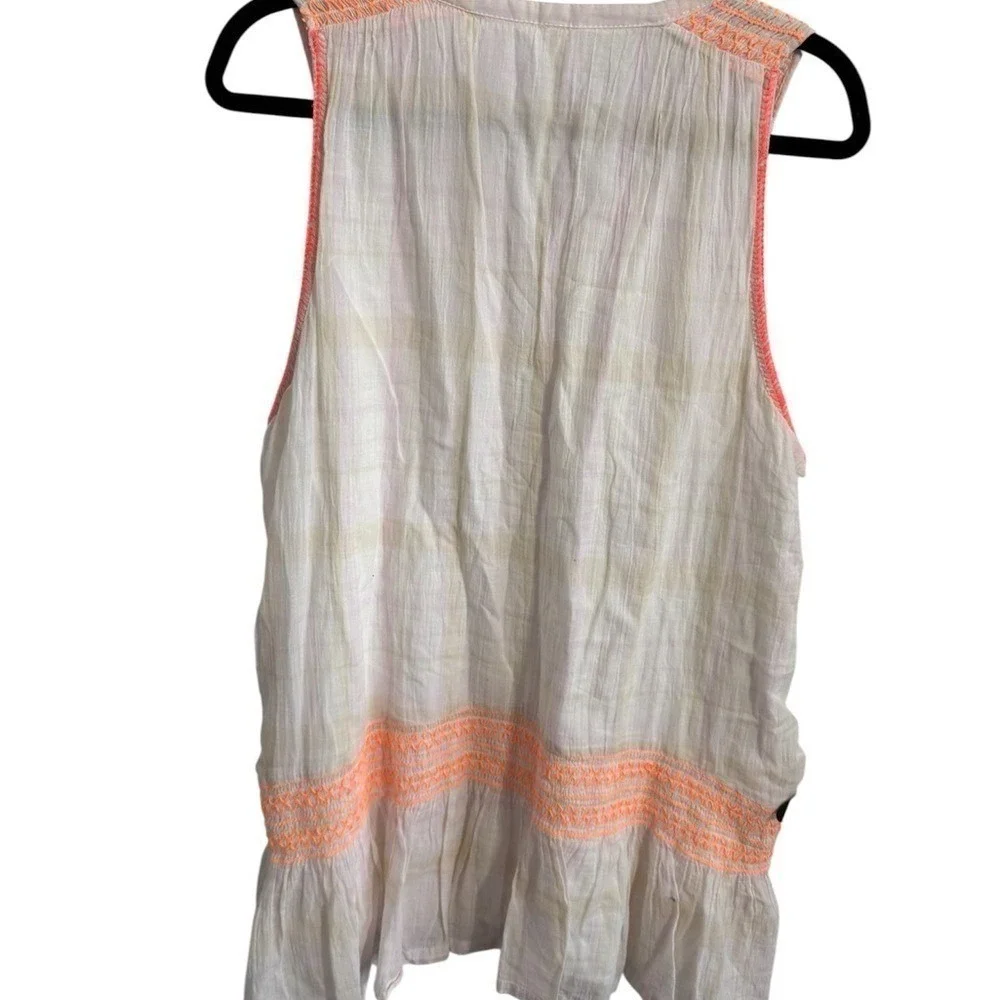 Free People Mini Dress Women XS White‎ Neon Orange Smocked Boho Ruffle